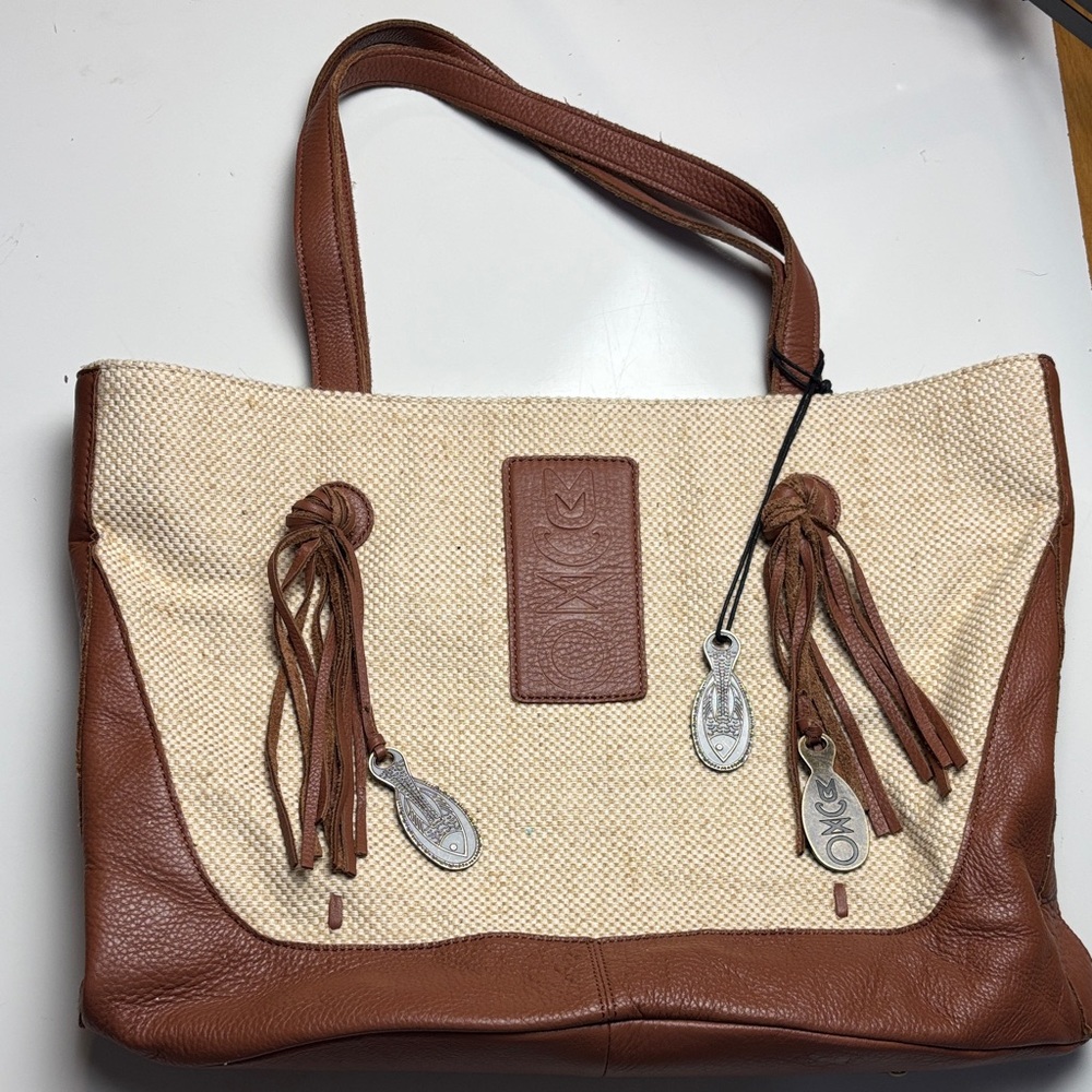 Muxo Camila Alves linen blend leather‎ tote